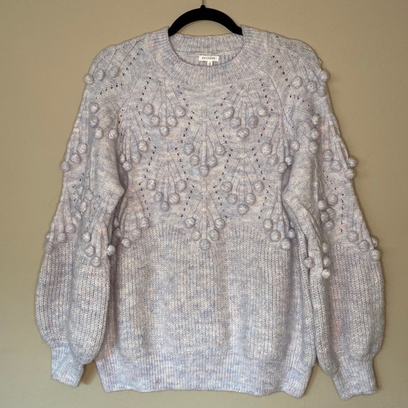 En Creme Sweaters - [S] En Creme Puff Sleeve Knitted Pom Pom Sweater | Purple/Pink